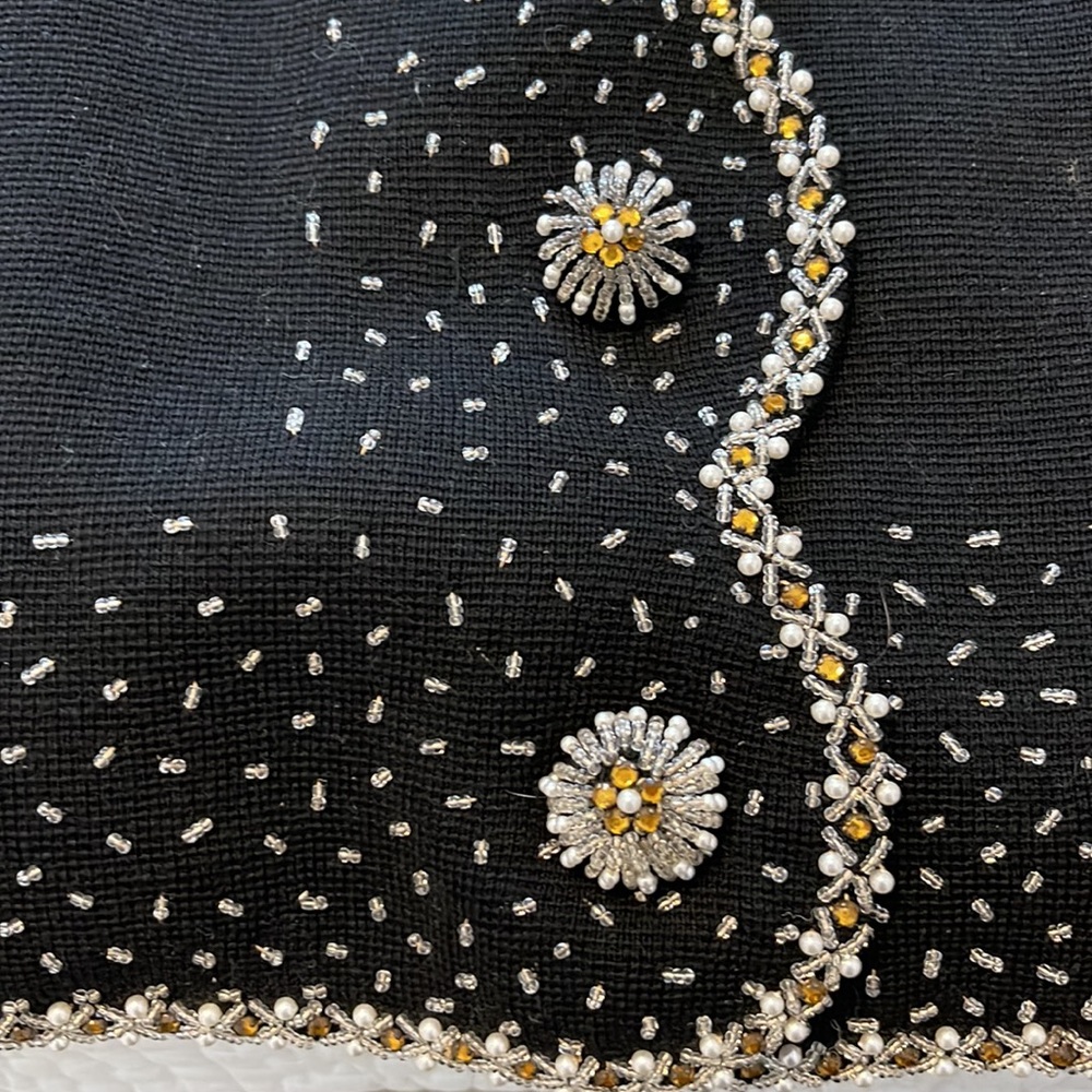 Vintage black wool, beaded with pearls, Crown Colony Hong Kong sweater/jacket - Picture 8 of 8